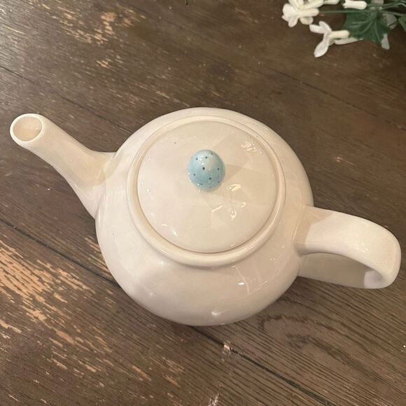 Rae Dunn Artisan Collection by Magena‎ Teapot Pastel Blue Black Polka Dots POUR - Picture 3 of 9